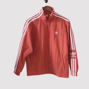 Adidas Nylon Track Jacket In Trace Scarlet & White Size M